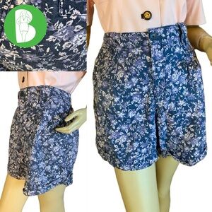 BANDOLINO BLU LINEN BLEND BLUE, PURPLE WITH HINTS OF PINK FLORAL SHORTS (16)